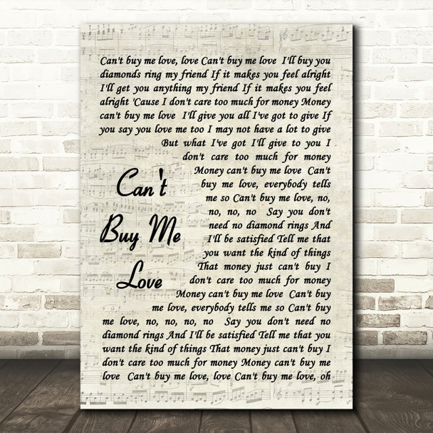 The Beatles Can't Buy Me Love Quote Song Lyric Print
