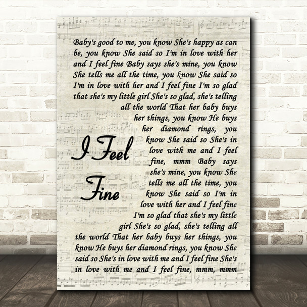 The Beatles I Feel Fine Vintage Script Song Lyric Quote Print