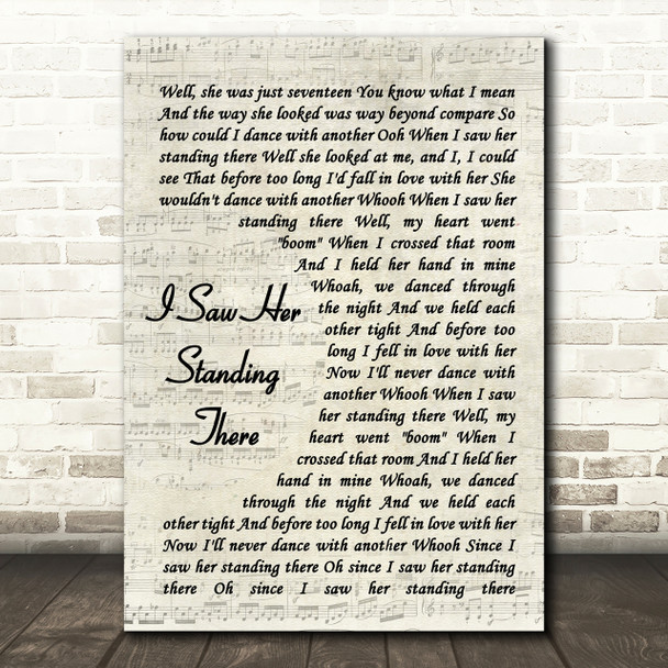 The Beatles I Saw Her Standing There Vintage Script Song Lyric Quote Print