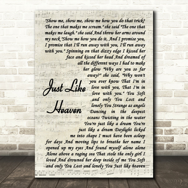 The Cure Just Like Heaven Song Lyric Vintage Script Quote Print