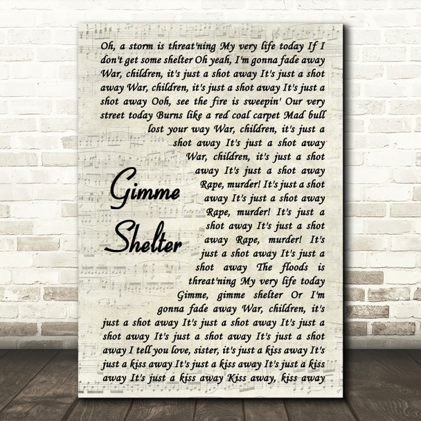 The Rolling Stones Gimme Shelter Vintage Script Song Lyric Quote Print