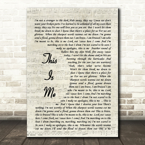 This Is Me The Greatest Showman Song Lyric Vintage Script Quote Print