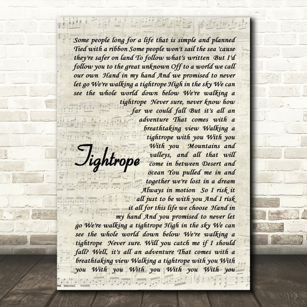 Tightrope The Greatest Showman Song Lyric Vintage Script Quote Print