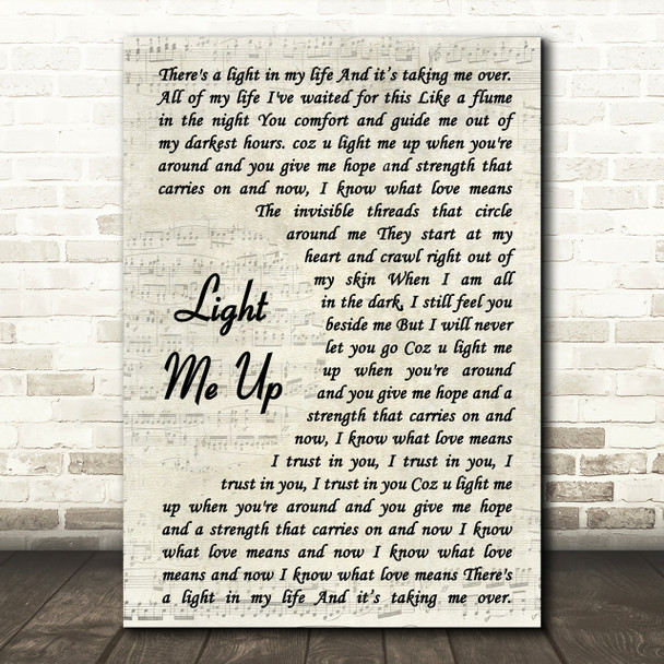 Tom Baxter Light Me Up Vintage Script Song Lyric Quote Print