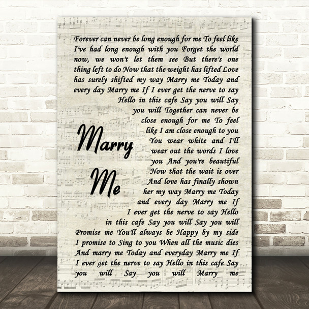 Train Marry Me Song Lyric Vintage Script Quote Print