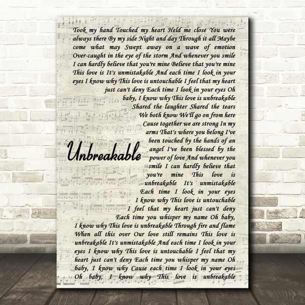 Westlife Unbreakable Vintage Script Song Lyric Quote Print