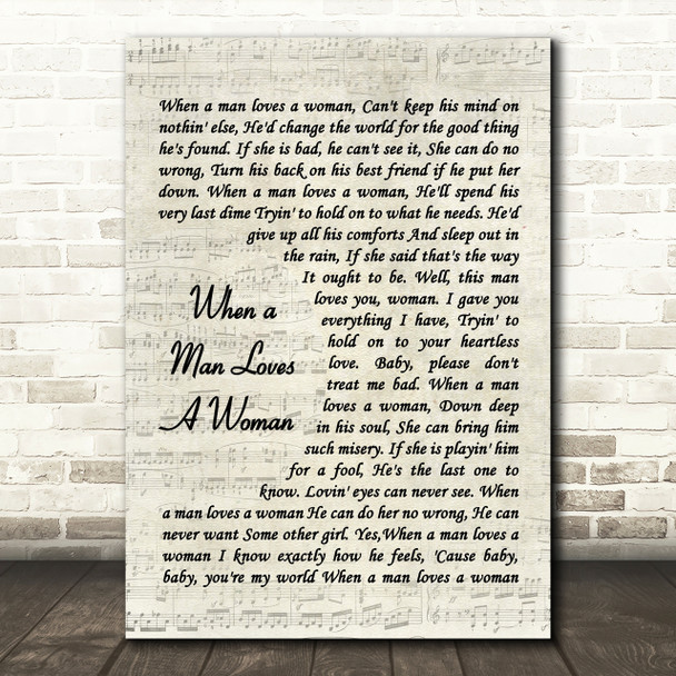 When A Man Loves A Woman Percy Sledge Song Lyric Vintage Script Quote Print