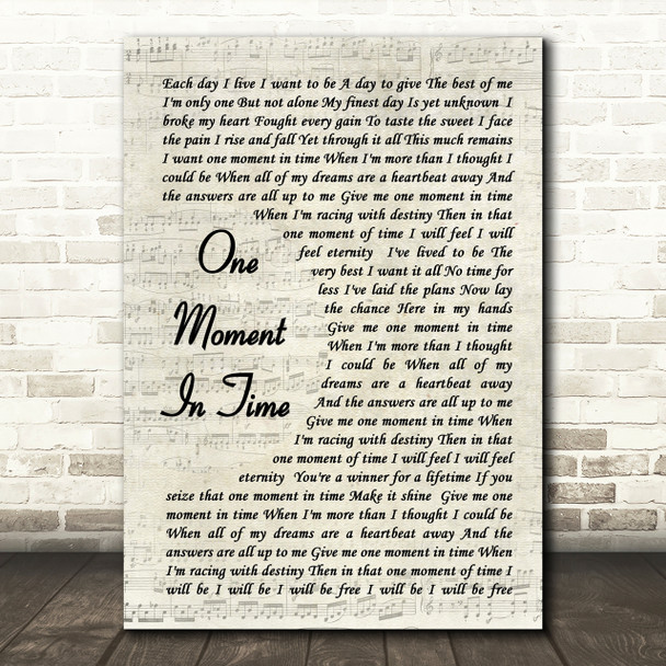 Whitney Houston One Moment In Time Vintage Script Song Lyric Quote Print