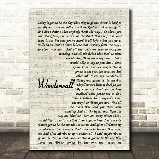 Wonderwall Oasis Script Quote Song Lyric Print