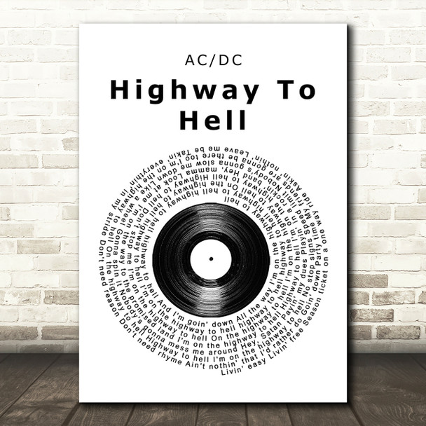 AC DC Highway To Hell Vinyl Record Song Lyric Quote Print