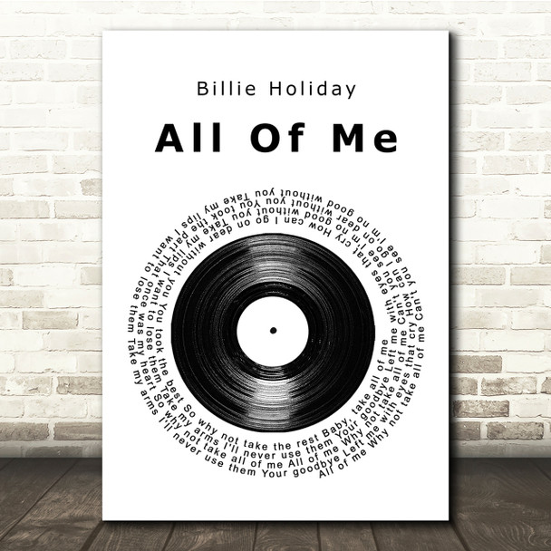 Billie Holiday All Of Me Vinyl Record Song Lyric Quote Print