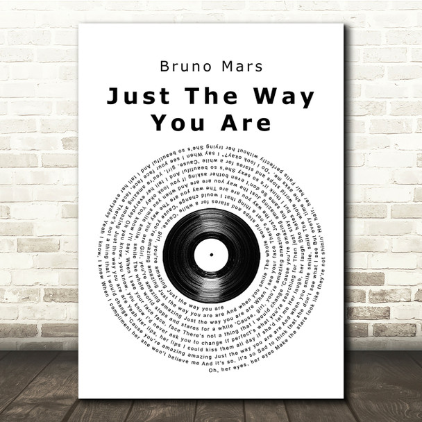 Bruno Mars Just The Way You Are Vinyl Record Song Lyric Quote Print