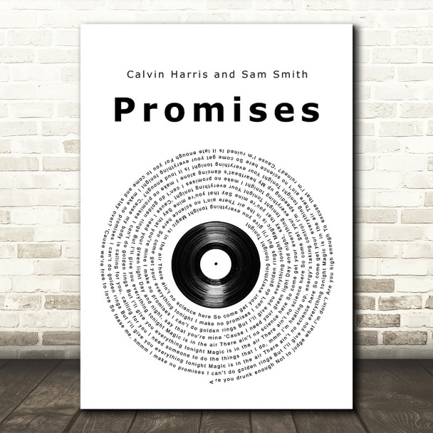 Calvin Harris and Sam Smith Promises Vinyl Record Song Lyric Quote Print