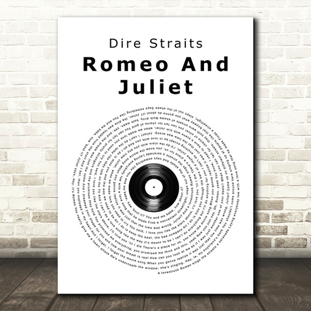 Dire Straits Romeo And Juliet Vinyl Record Song Lyric Quote Print