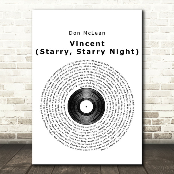 Don McLean Vincent (Starry, Starry Night) Vinyl Record Song Lyric Quote Print