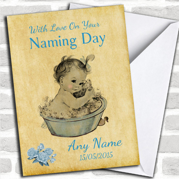 Pretty Vintage Baby Boy Personalized Naming Day Card