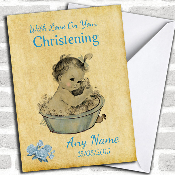 Pretty Vintage Baby Boy Personalized Christening Card