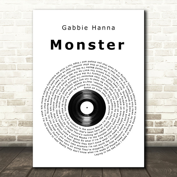 Gabbie Hanna Monster Vinyl Record Song Lyric Quote Print