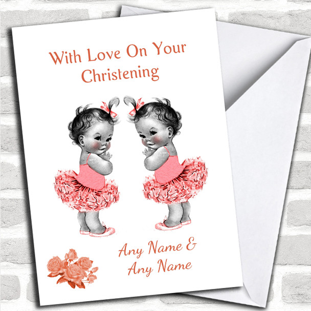 Cute Twin Baby Girls Personalized Christening Card