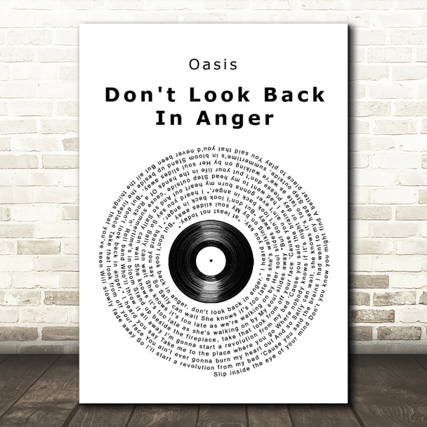 Oasis Don't Look Back In Anger Vinyl Record Song Lyric Quote Print