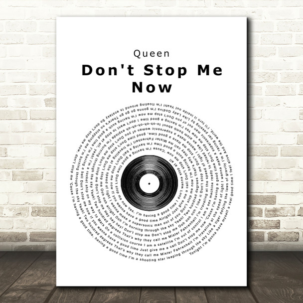 Queen Don't Stop Me Now Vinyl Record Song Lyric Quote Print