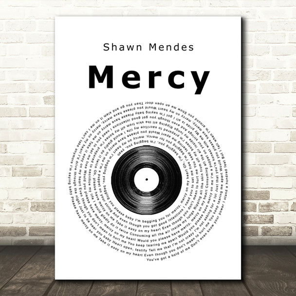 Shawn Mendes Mercy Vinyl Record Song Lyric Quote Print