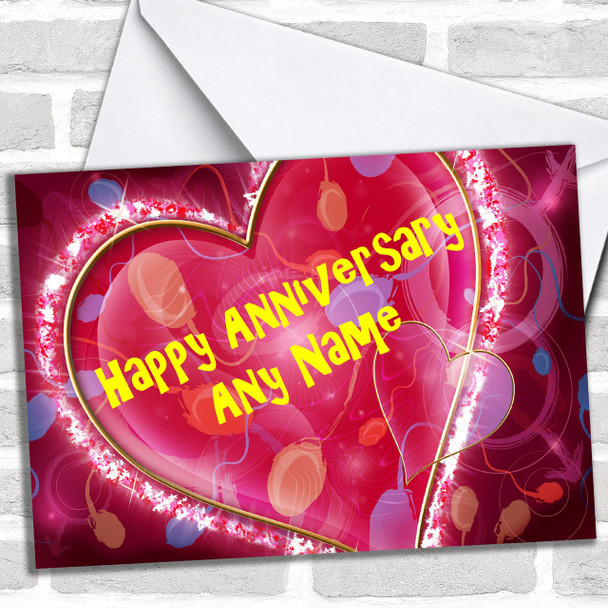 Pink Love Heart Personalized Anniversary Card