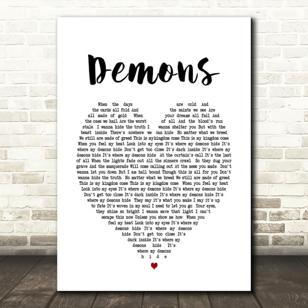 Demons Imagine Dragons Heart Song Lyric Quote Print