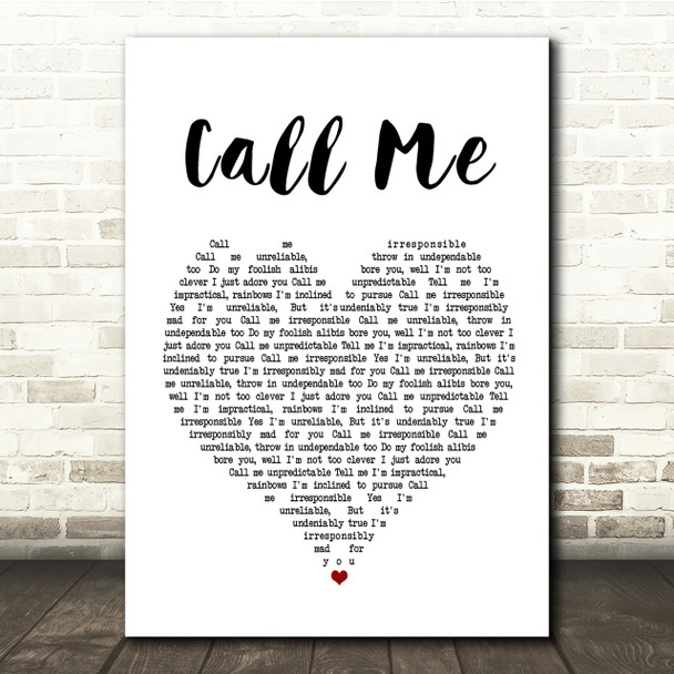 Dinah Washington & Brook Benton Call Me White Heart Song Lyric Quote Print