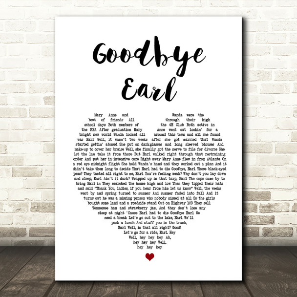 Dixie Chicks Goodbye Earl Heart Song Lyric Quote Print