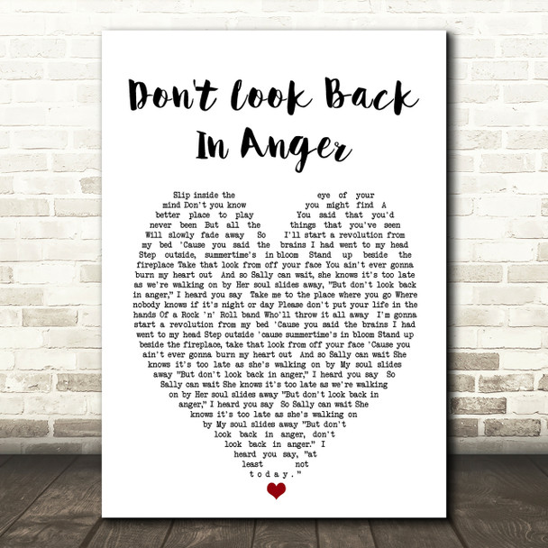 Don't Look Back In Anger Oasis Heart Quote Song Lyric Print