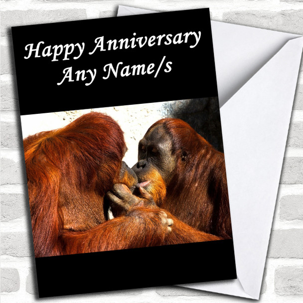 Orangutans Kissing Personalized Anniversary Card