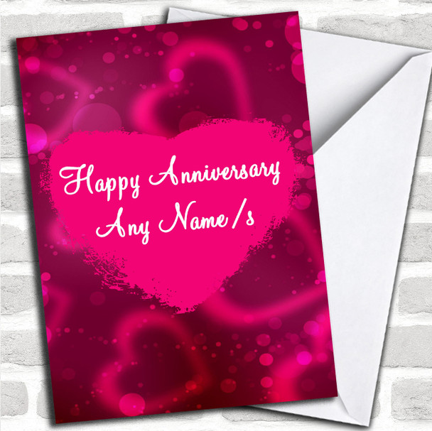 Pink Heart Personalized Anniversary Card