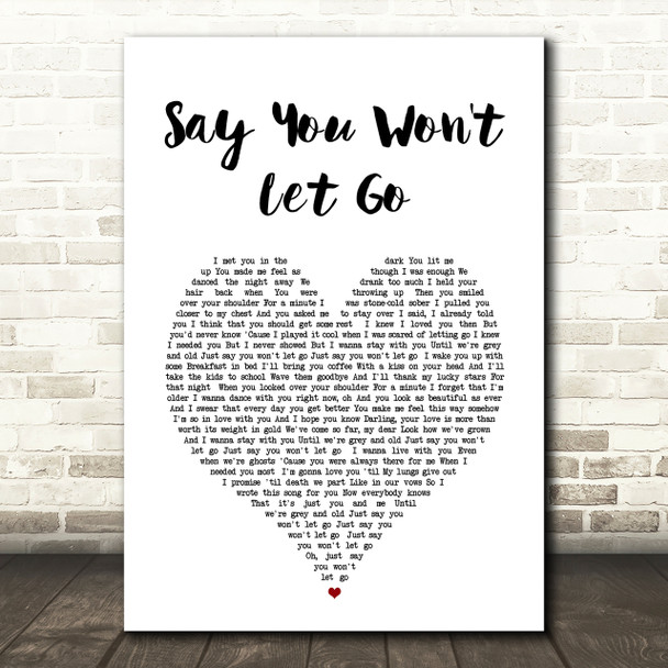 James Arthur Say You Won't Let Go Heart Song Lyric Quote Print