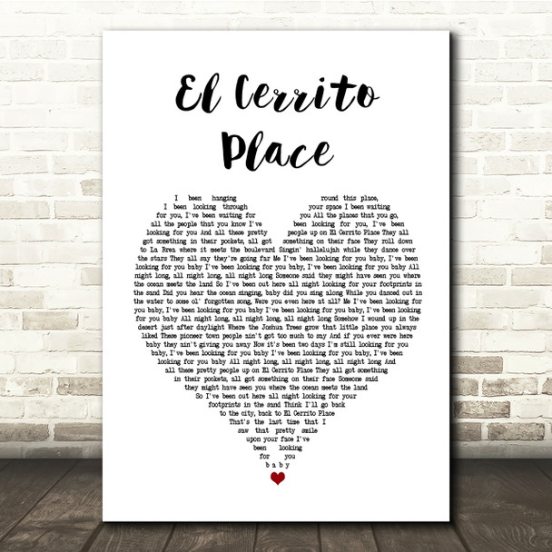 Kenny Chesney El Cerrito Place White Heart Song Lyric Quote Print