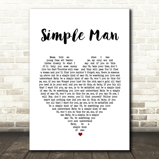 Lynyrd Skynyrd Simple Man Heart Song Lyric Quote Print