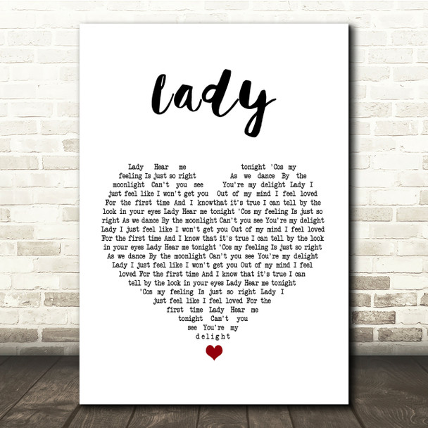 Modjo Lady (Hear Me Tonight) White Heart Song Lyric Quote Print
