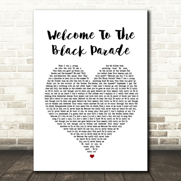 My Chemical Romance Welcome To The Black Parade Heart Song Lyric Quote Print