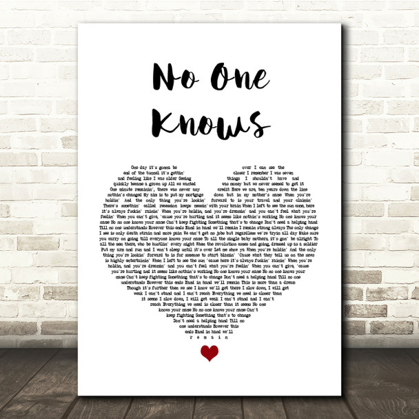 N-Dubz No One Knows White Heart Song Lyric Quote Print