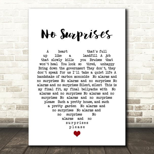 No Surprises Radiohead Heart Quote Song Lyric Print