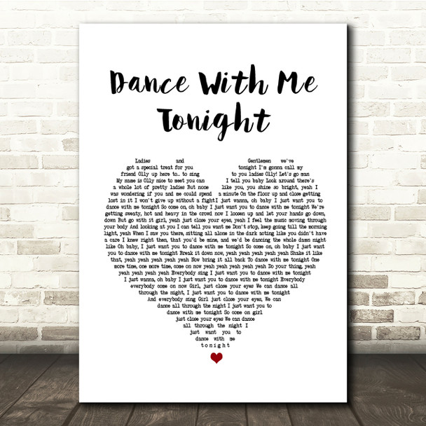 Olly Murs Dance With Me Tonight White Heart Song Lyric Quote Print