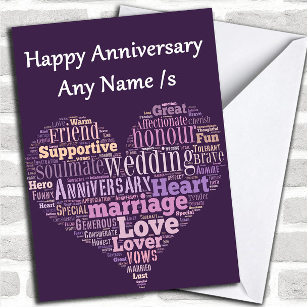Purple Word Art Personalized Anniversary Card