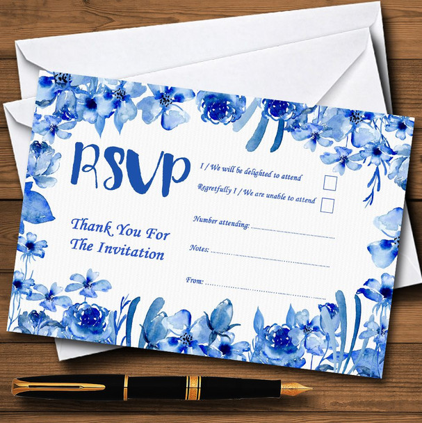 Watercolour Indigo Blue Floral Personalized RSVP Cards