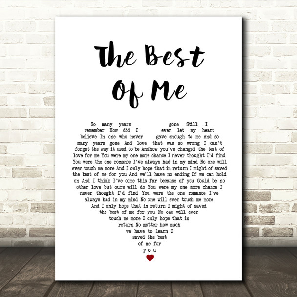 Richard Marx The Best Of Me White Heart Song Lyric Quote Print