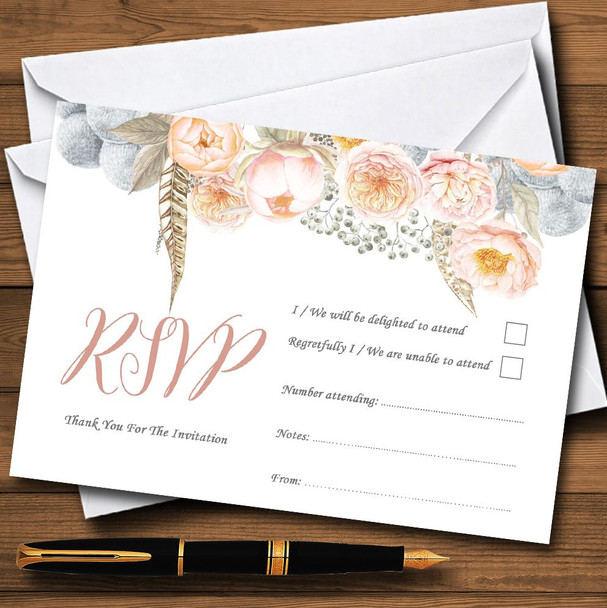 Coral Pink Peach Peonies Personalized RSVP Cards