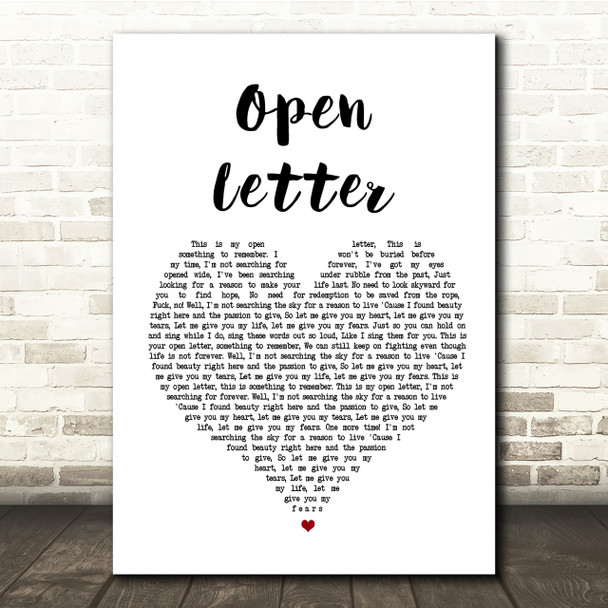The Amity Affliction Open Letter White Heart Song Lyric Quote Print