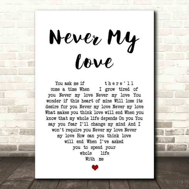 The Association Never my love Heart Song Lyric Quote Print