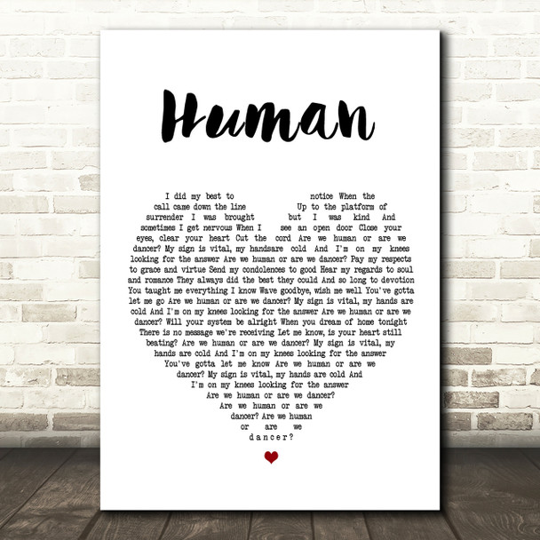 The Killers Human Heart Song Lyric Quote Print