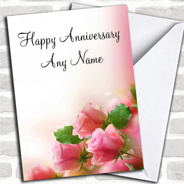 Beautiful Soft Pink Pastel Roses Personalized Romantic Anniversary Card