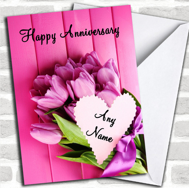 Pink Bunch Of Flowers Personalized Anniversary Card